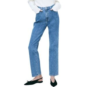 H&M &Denim Mom Jeans Ultra High Waist Ankle Blue Medium Wash Button Fly Size 2